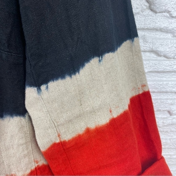 MICHAEL Michael Kors 100% Linen Blazer Notched Collar Red Tan Blue Striped 8 - Picture 5 of 16